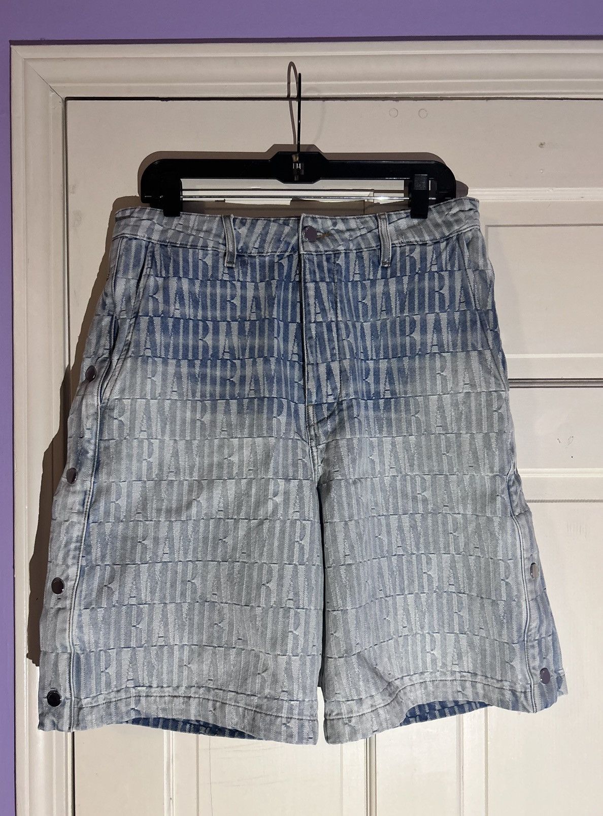 image of Amiri Flat Front Denim Shorts Size 31 in Blue, Men's