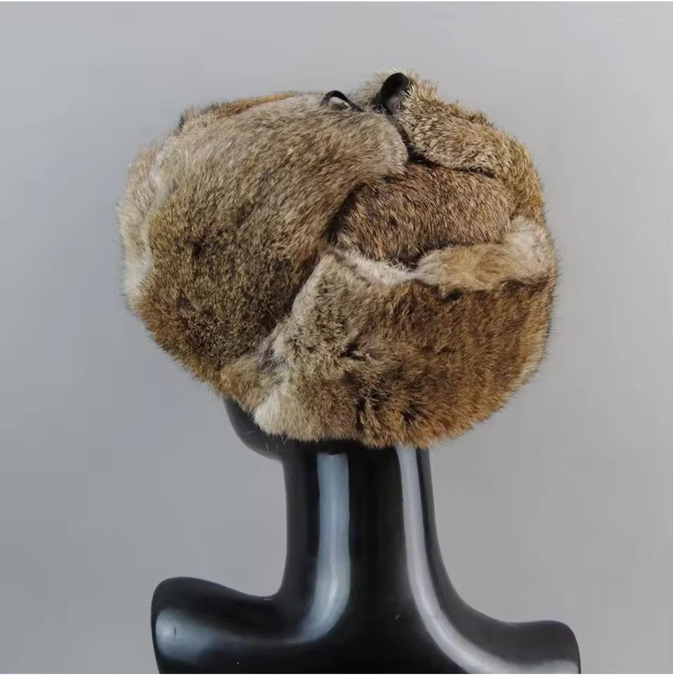 Japanese Brand Size S Warm Natural Rabbit Fur Bomber Hat With Earflaps Size ONE SIZE - 7 Thumbnail