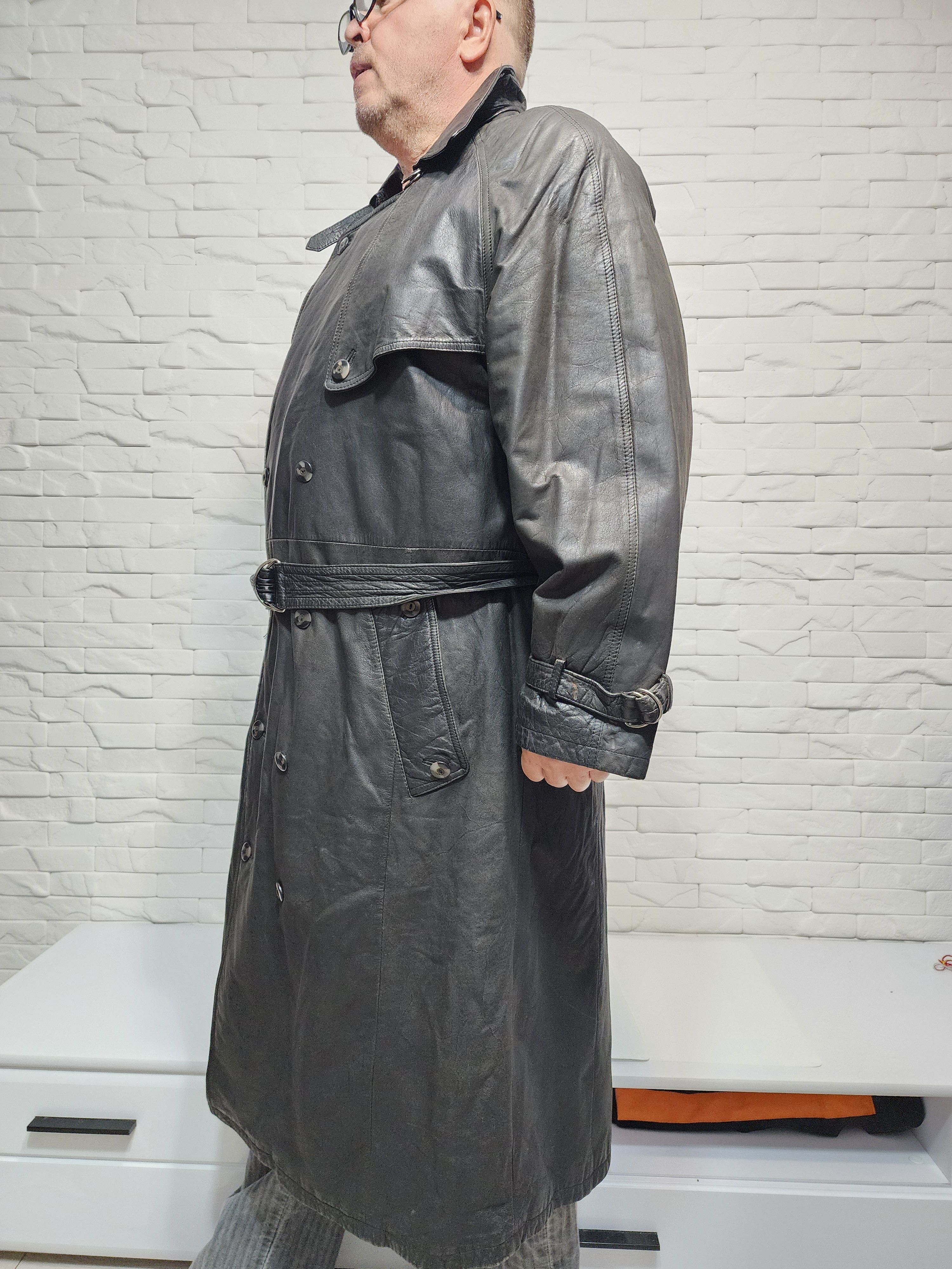 Designer Men's leather trench coat. Long leather men's coat. Size US XL / EU 56 / 4 - 3 Thumbnail