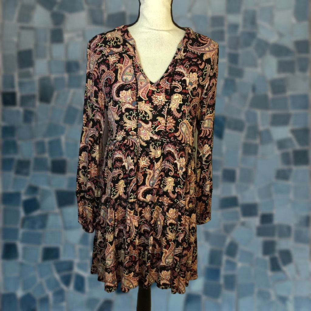 knee length dresses for ladies Knox Rose Green Printed Long Sleeve Dress New – Sunrise Pickers