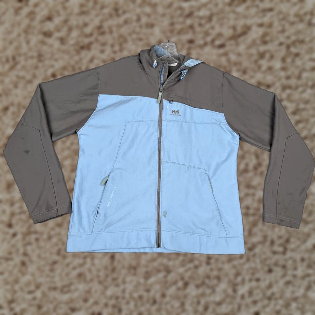 Helly Hansen VINTAGE Helly Hansen Jacket Women XL Blue Brown Hood Softshell Fleece Lined Windbreaker Size XL / US 12-14 / IT 48-50 - 1 Thumbnail