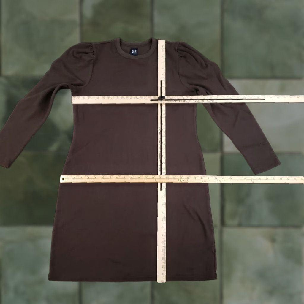 Ralph Lauren VINTAGE Gap Dress Womens XL Brown Crew Neck Long Sleeve Puff Sleeve Knit Stretch Size XL / US 12-14 / IT 48-50 - 1 Thumbnail
