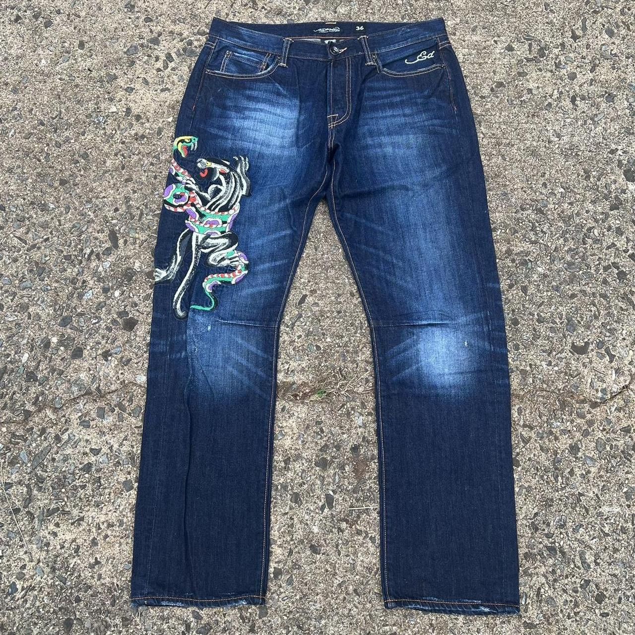 vintage ed hardy 2008 tiger snake embroidered denim jeans