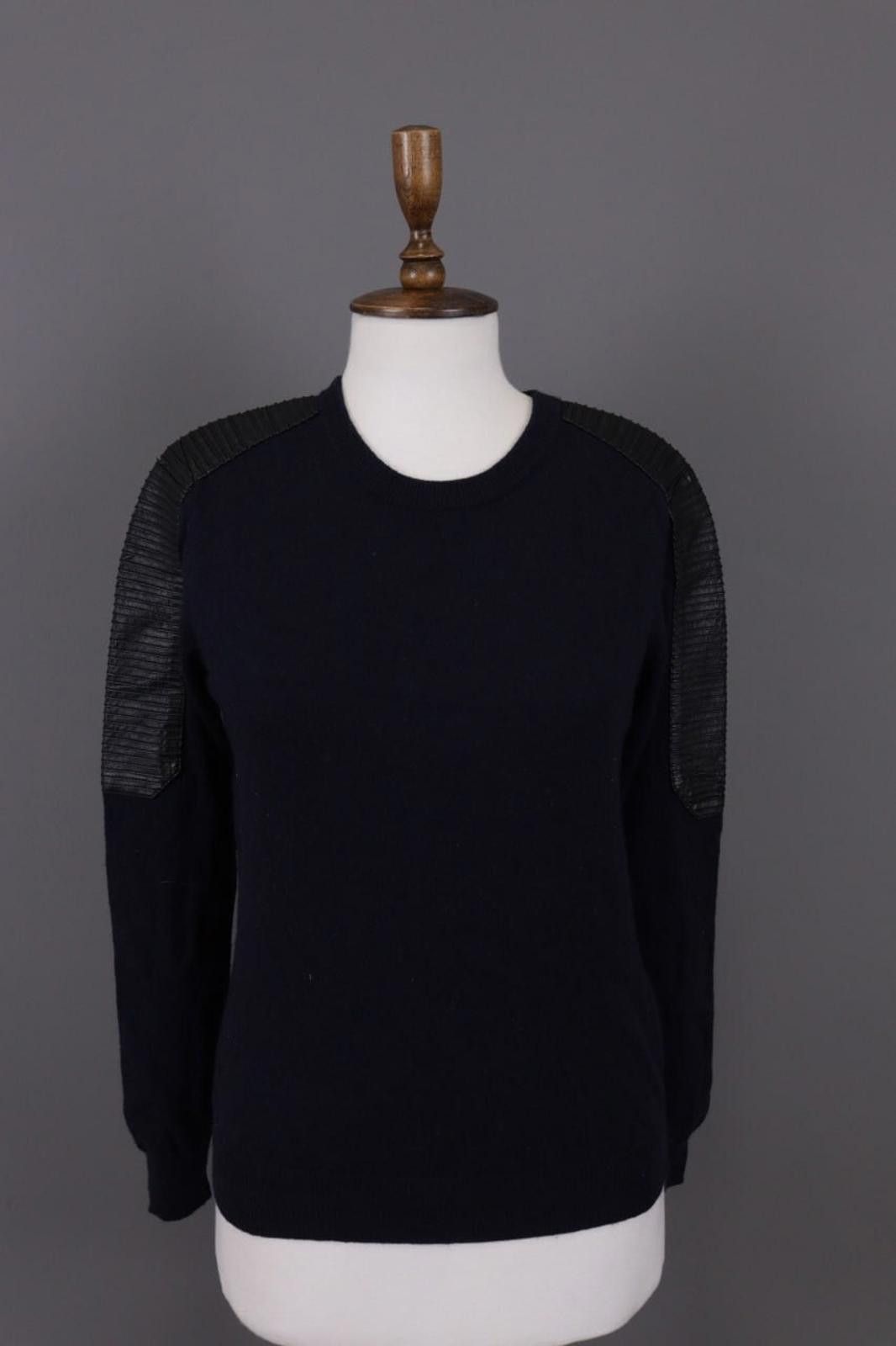 Other Maje Navy Blue Wool Leather Shoulders Sweater Size 1 Size M / US 6-8 / IT 42-44 - 1 Thumbnail
