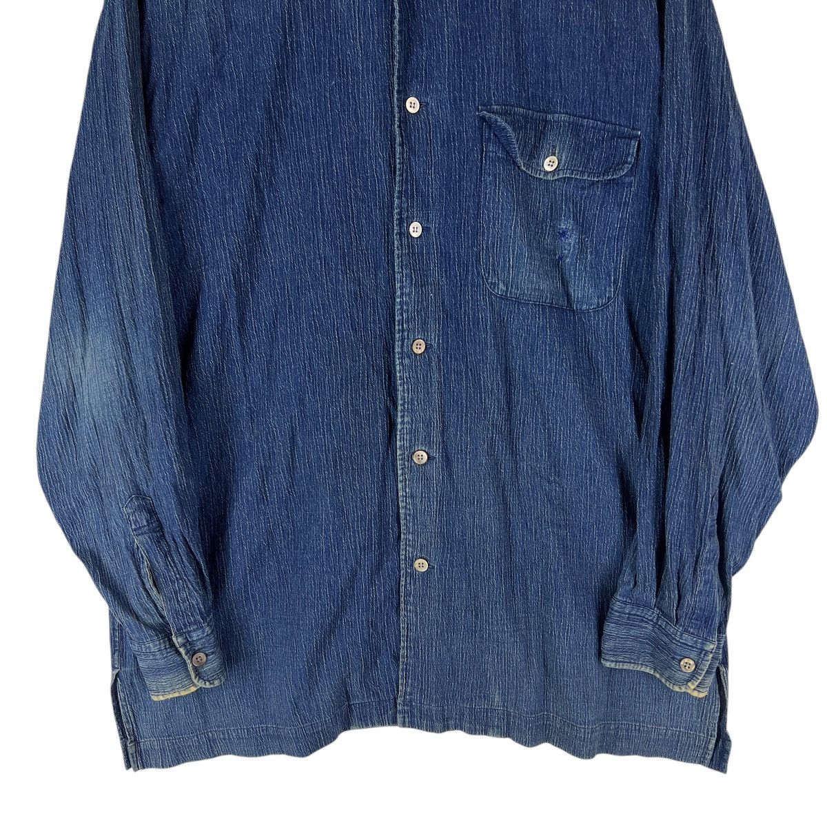 Issey Miyake 90s Issey Miyake Indigo Shirt Oversized Jacket Colar Less Size US L / EU 52-54 / 3 - 3 Thumbnail