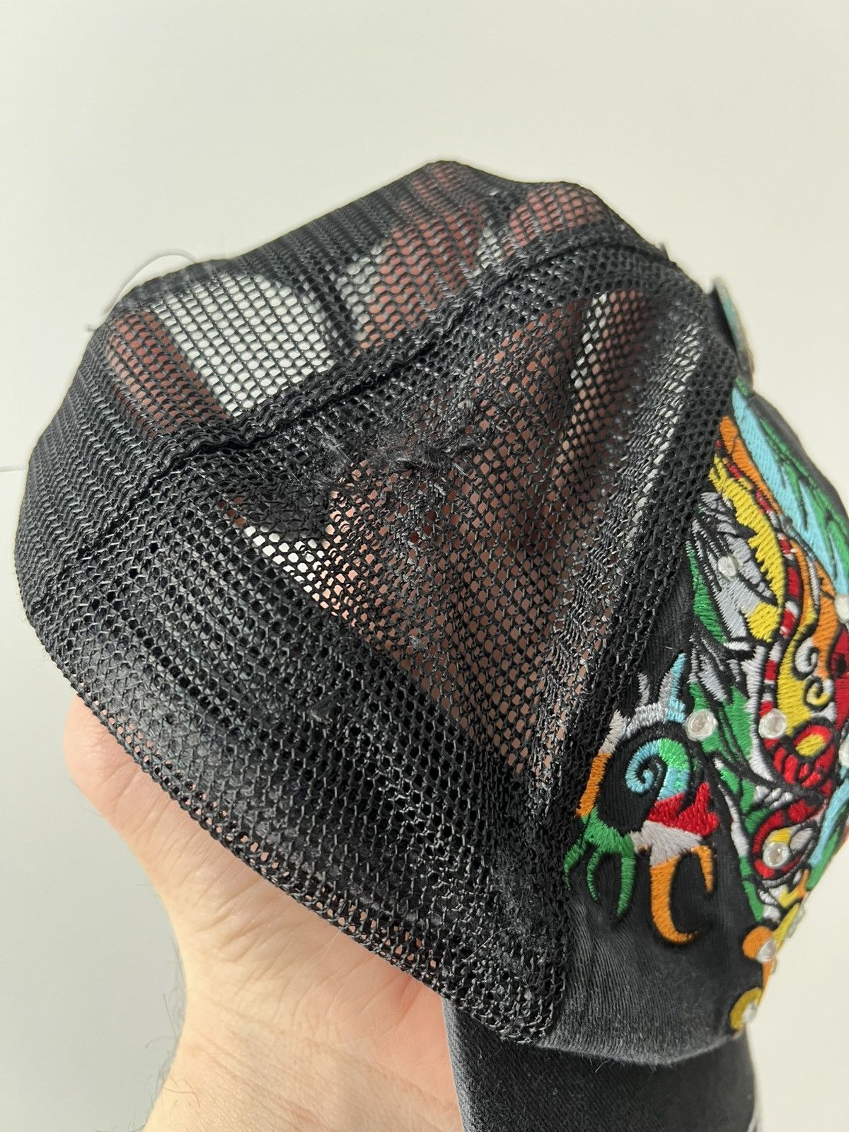 Christian Audigier × Ed Hardy Vintage Ed Hardy by Christian Audigier Skull Trucker Cap Size ONE SIZE - 3 Thumbnail