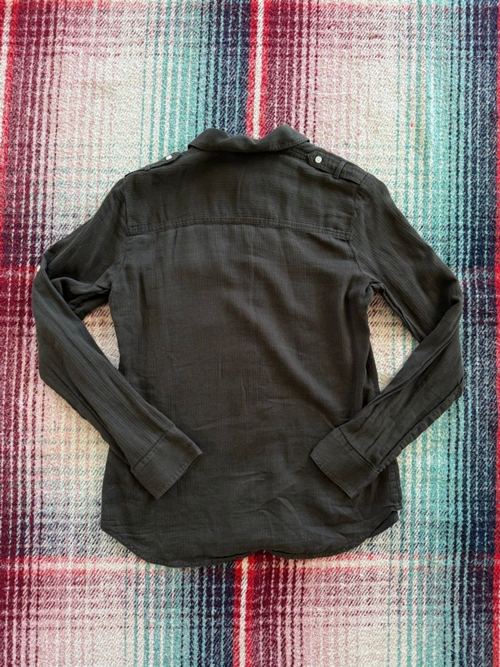 Banana Republic Women's Banana Republic Green Herringbone Officer Shirt S Size S / US 4 / IT 40 - 5 Thumbnail
