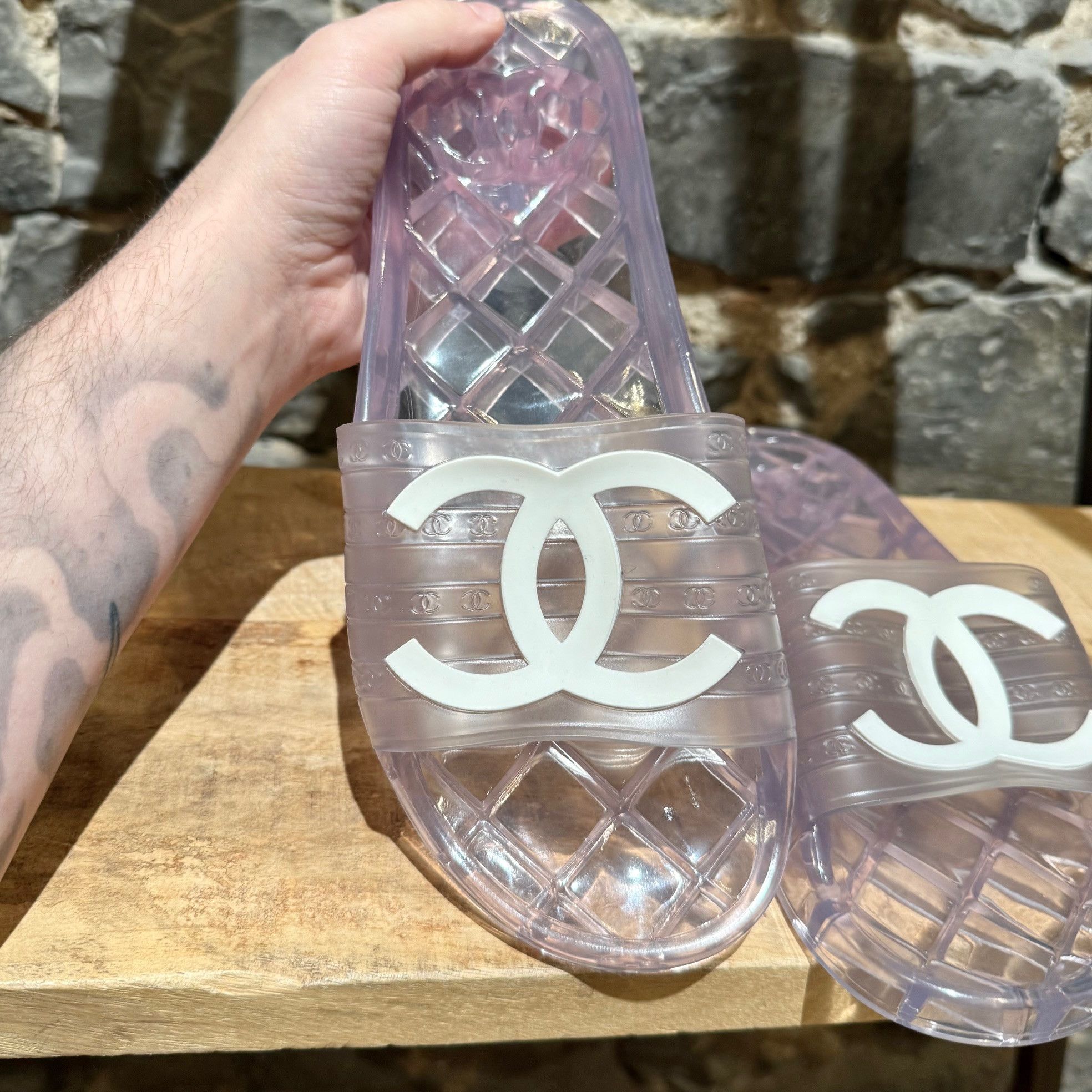 Chanel Clear PVC CC Slide Sandals - Main Image