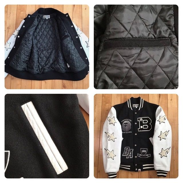 Bape Leather Sleeve BAPE STA LOGO varsity jacket a bathing ape Size US M / EU 48-50 / 2 - 7 Thumbnail