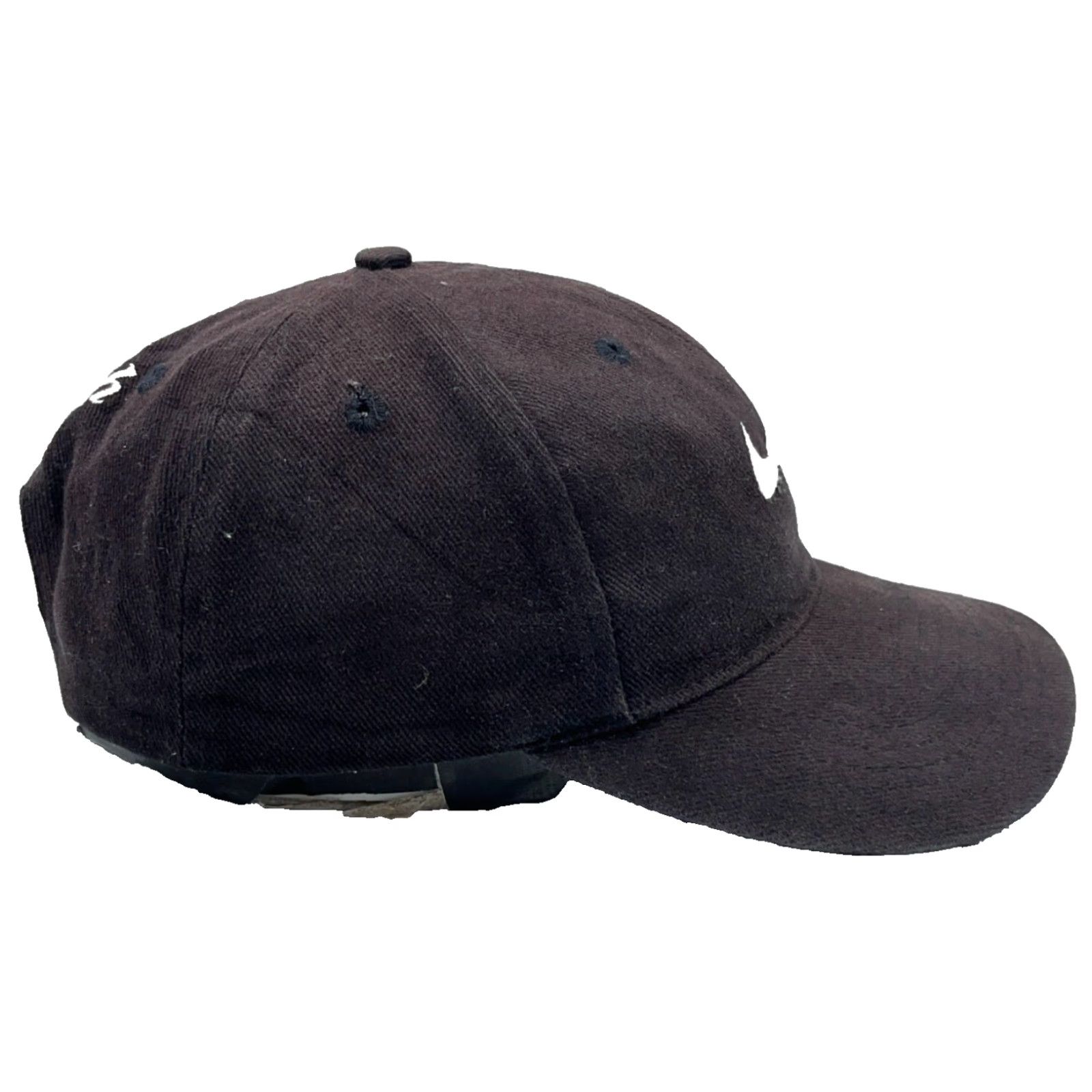 Nike VINTAGE Nike Hat Cap Snap Back Black Center Swoosh Script 80s 90s Worn Sun Faded Size ONE SIZE - 7 Thumbnail