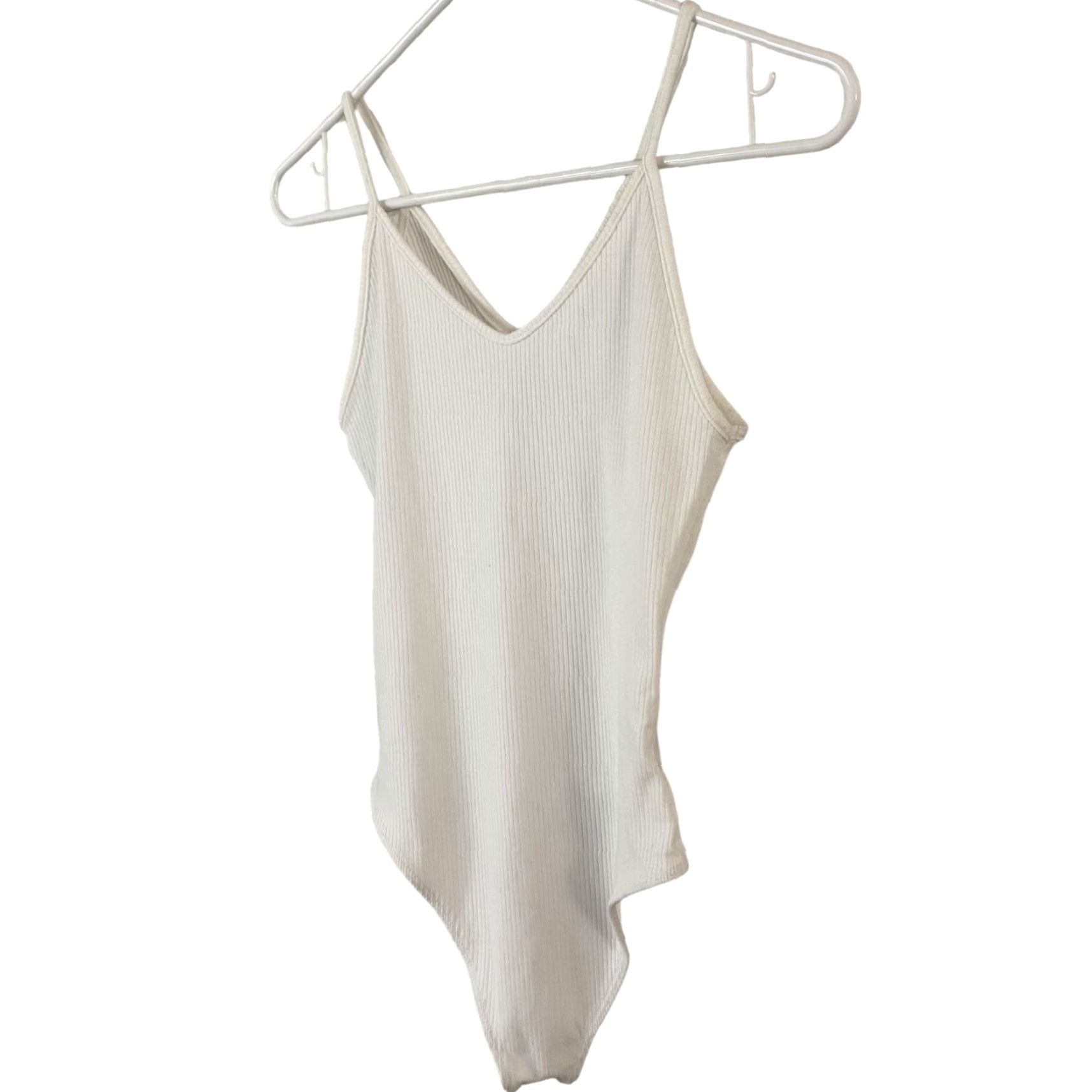 American Eagle Outfitters American Eagle Bodysuit Women Small White V-Neck Ribbed Casual Comfort Fit Size S / US 4 / IT 40 - 2 Thumbnail