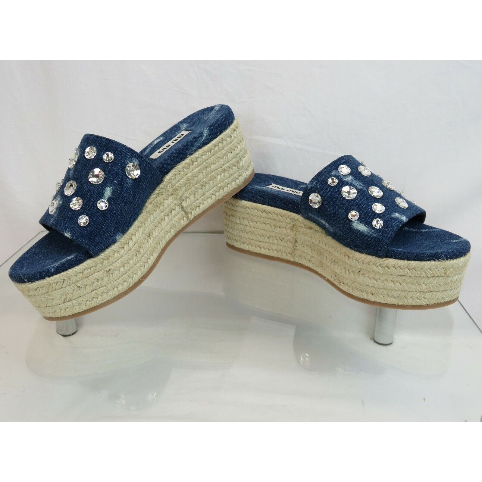 Miu Miu MIU MIU 5XX383 BLUE DENIM CRYSTALS PLATFORM ESPADRILLES 40 Size US 10 / IT 40 - 6 Thumbnail