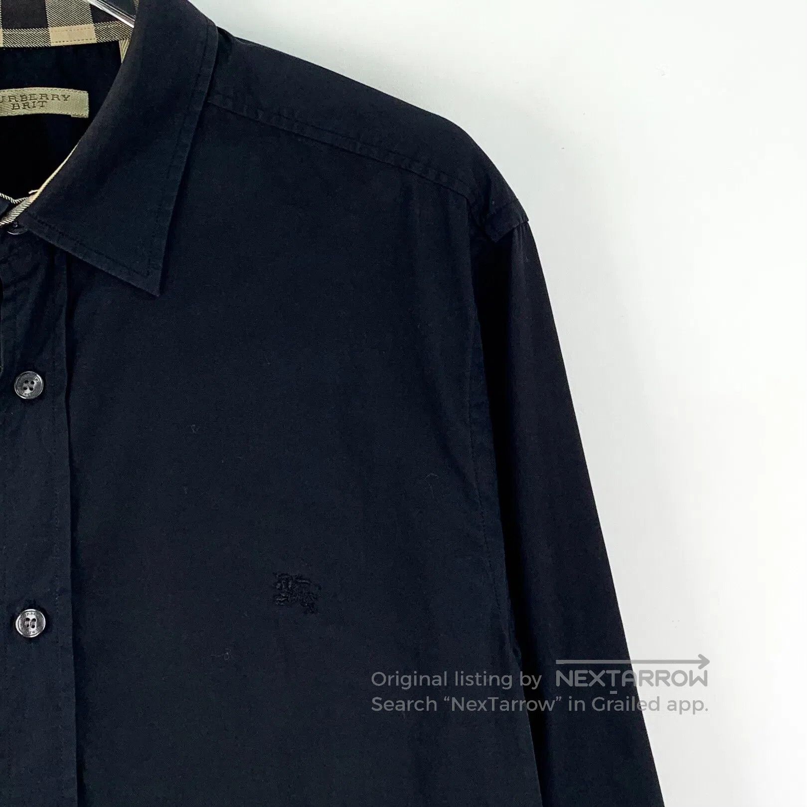 Burberry Burberry Black Cotton Lapel Single Breasted Long Sleeve Sh Size US L / EU 52-54 / 3 - 3 Thumbnail