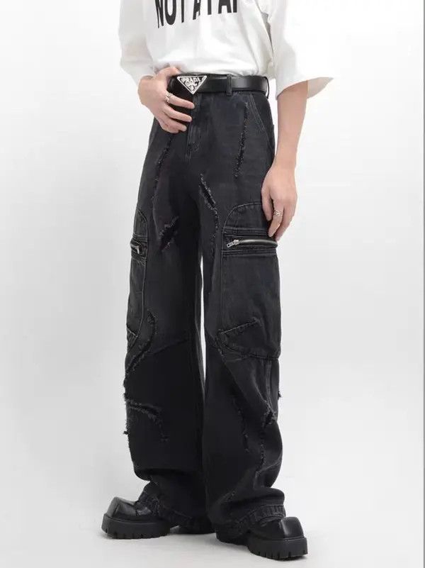 VIBE Retro raw edge washed distressed wide leg jeans Size US 32 / EU 48 - 4 Thumbnail