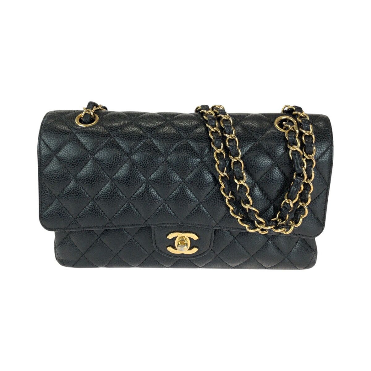 Chanel Chanel Caviar Skin Matelasse Double Flap Chain Shoulder Bag 2581 Leather Shoulder Bag in Black, Women's
