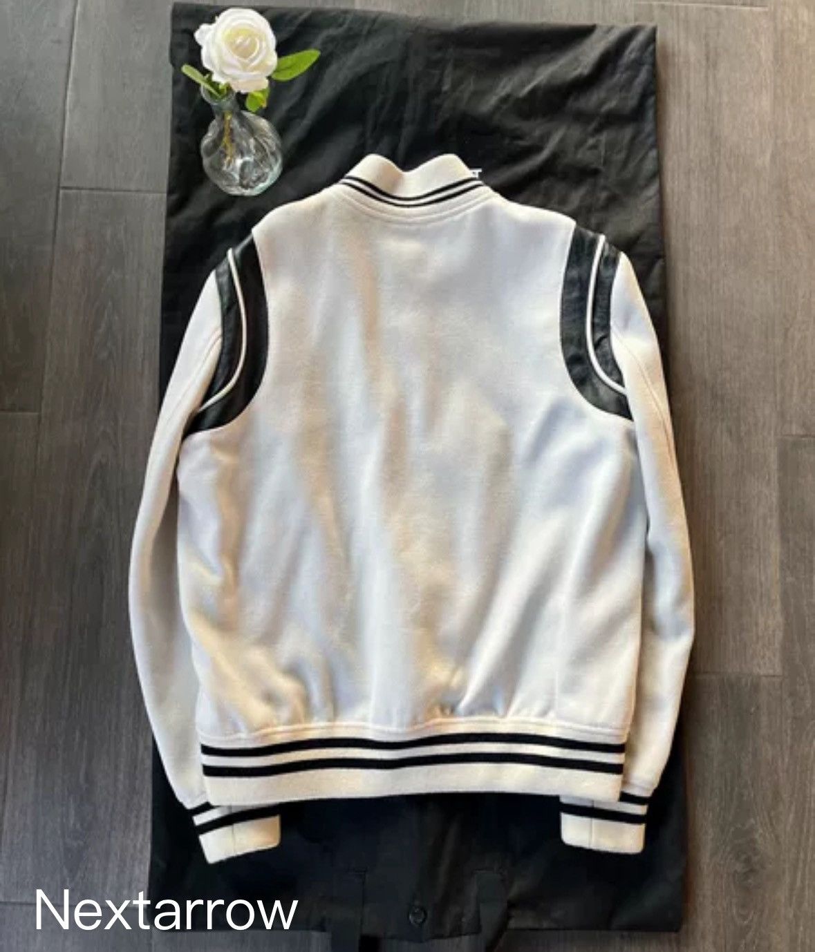 Saint Laurent Paris × Yves Saint Laurent Saint Laurent SLP22FW white patchwork Teddy baseball jacket Size US L / EU 52-54 / 3 - 2 Thumbnail