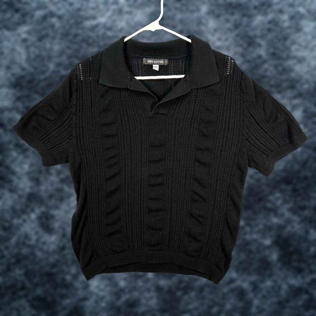 Urban Outfitters Urban Outfitters Polo Shirt Womens Large Black Knit Cotton Blend Short Sleeve Polo Casual Winter Fall Size L / US 10 / IT 46 - 1 Thumbnail