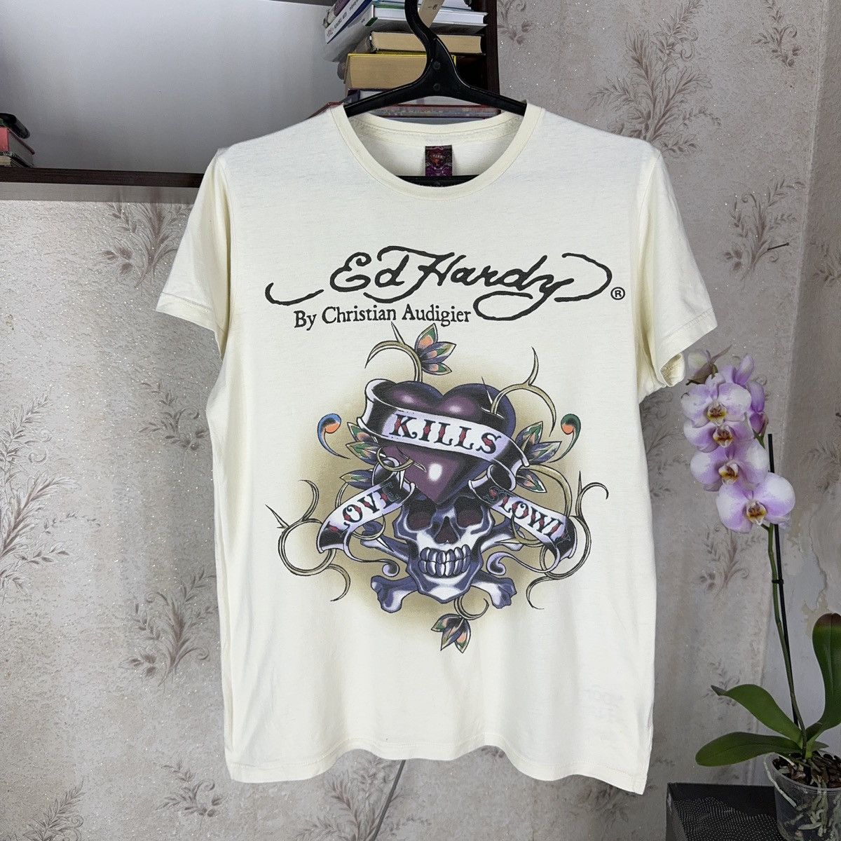 Christian Audigier × Ed Hardy × Vintage Vintage Ed Hardy T shirt by Chirstian Audiger Beige Love Kil Size US M / EU 48-50 / 2 - 3 Thumbnail