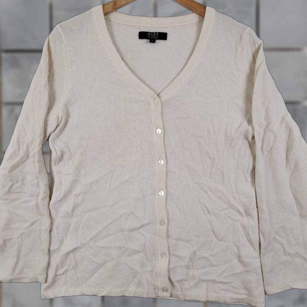 Vintage Alex Marie Cardigan 100% Cashmere Ivory Sweater Size Medium Size M / US 6-8 / IT 42-44 - 1 Thumbnail