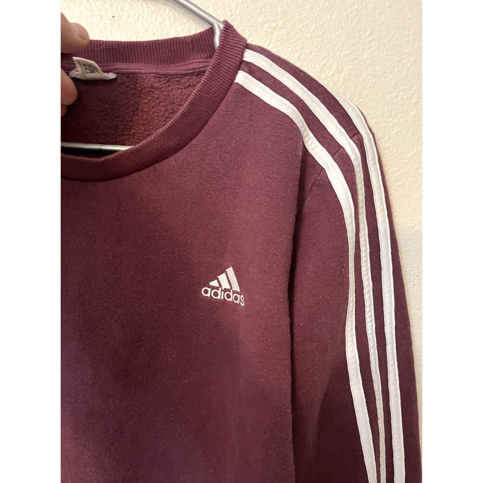Adidas Adidas Sweatshirt Womens Small Essentials 3 Stripes Fleece Pullover Crew Neck Maroon White Size S / US 4 / IT 40 - 3 Thumbnail