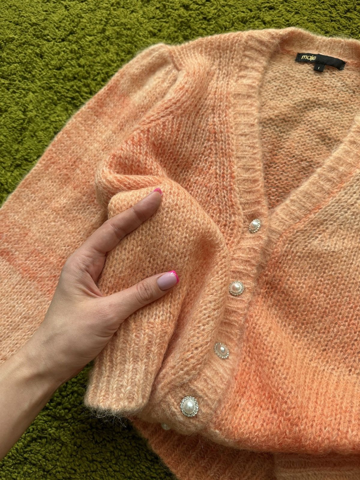 Designer × Maje 🍑 Maje fuzzy mohair oldmoney style cardigan sweater Size S / US 4 / IT 40 - 4 Thumbnail
