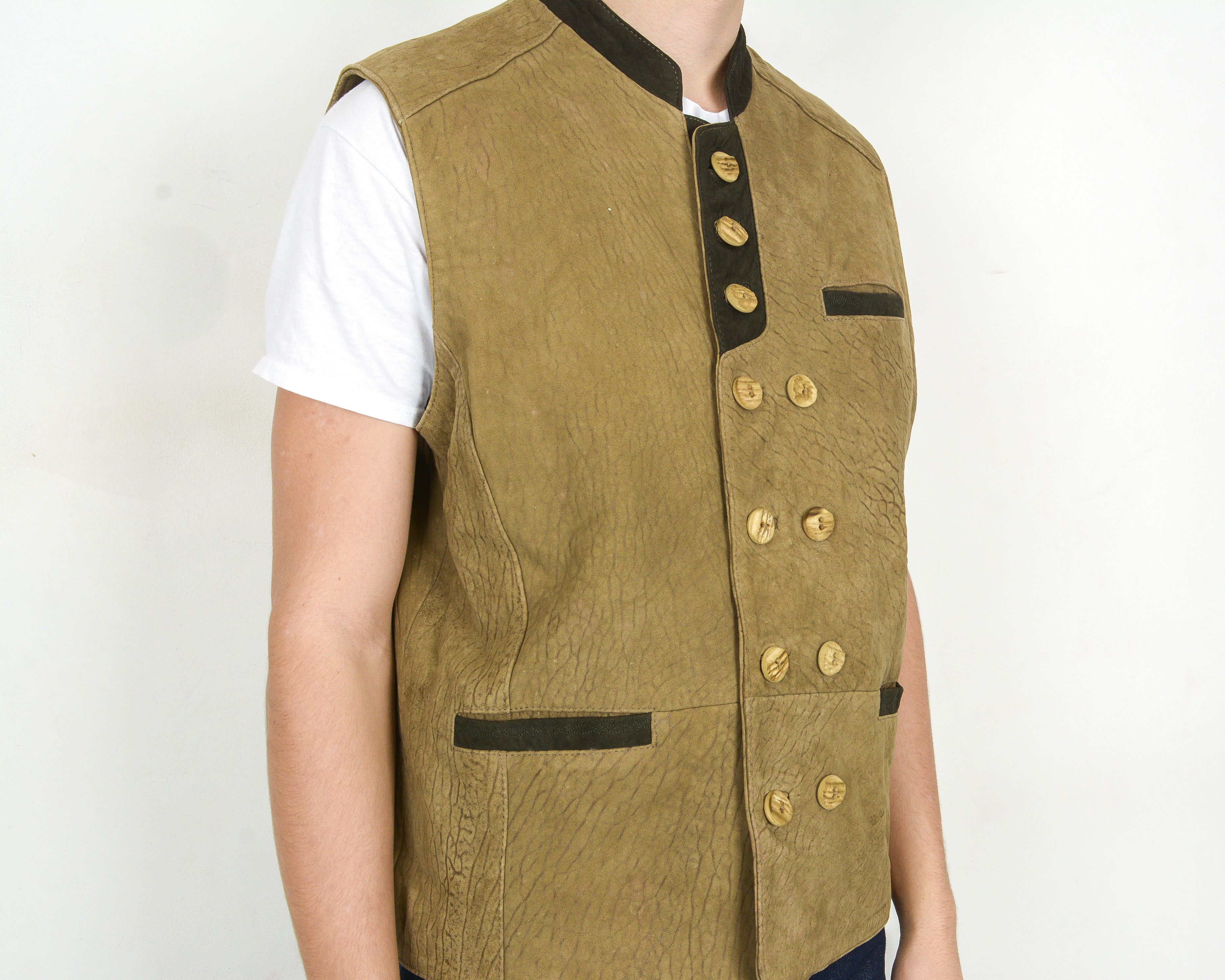 Vintage ALPHORN Real Leather L Waistcoat Gilet Vest Trachten Jager Size US L / EU 52-54 / 3 - 4 Thumbnail