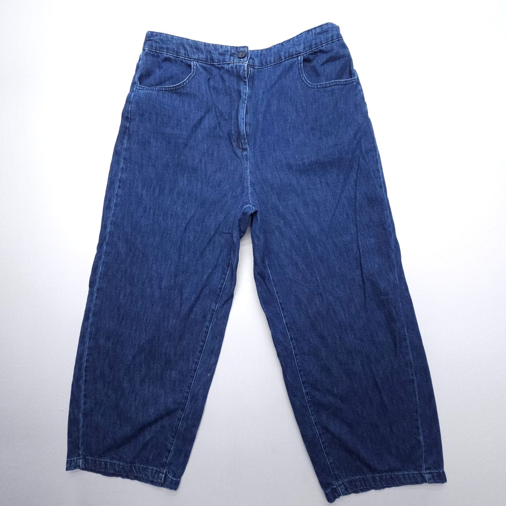 Zara Zara Jeans Womens Large Dark Wash High Rise Wide Leg Straight Crop Elastic Waist Fashion Denim 5-Pocket Relaxed Regular Size L Blue Cotton Size 36" / US 14 / IT 50 - 2 Thumbnail