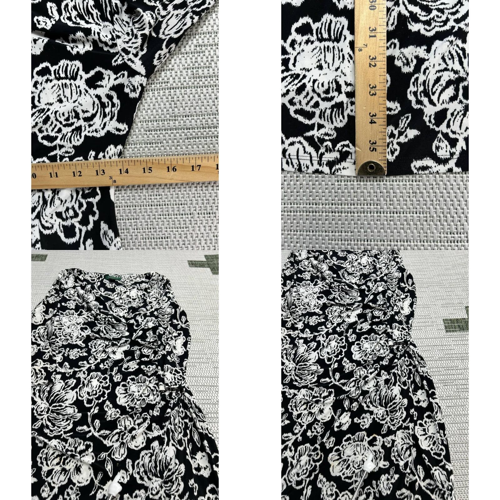 Ralph Lauren Lauren Ralph Lauren Sheath Dress Womens 4 Black White Floral Side Ruched Classic Size S / US 4 / IT 40 - 8 Thumbnail