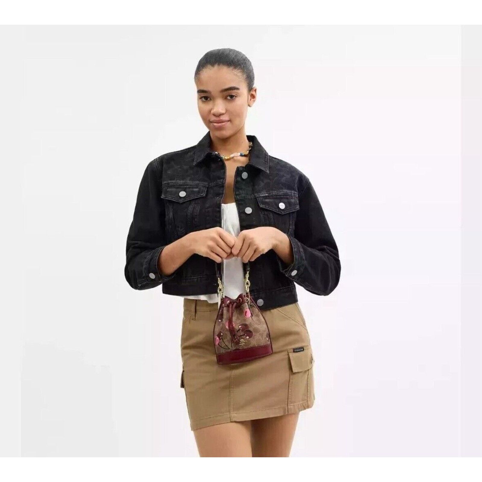 NWT Coach Mini Bucket Bag In Signature Canvas With Cherry
