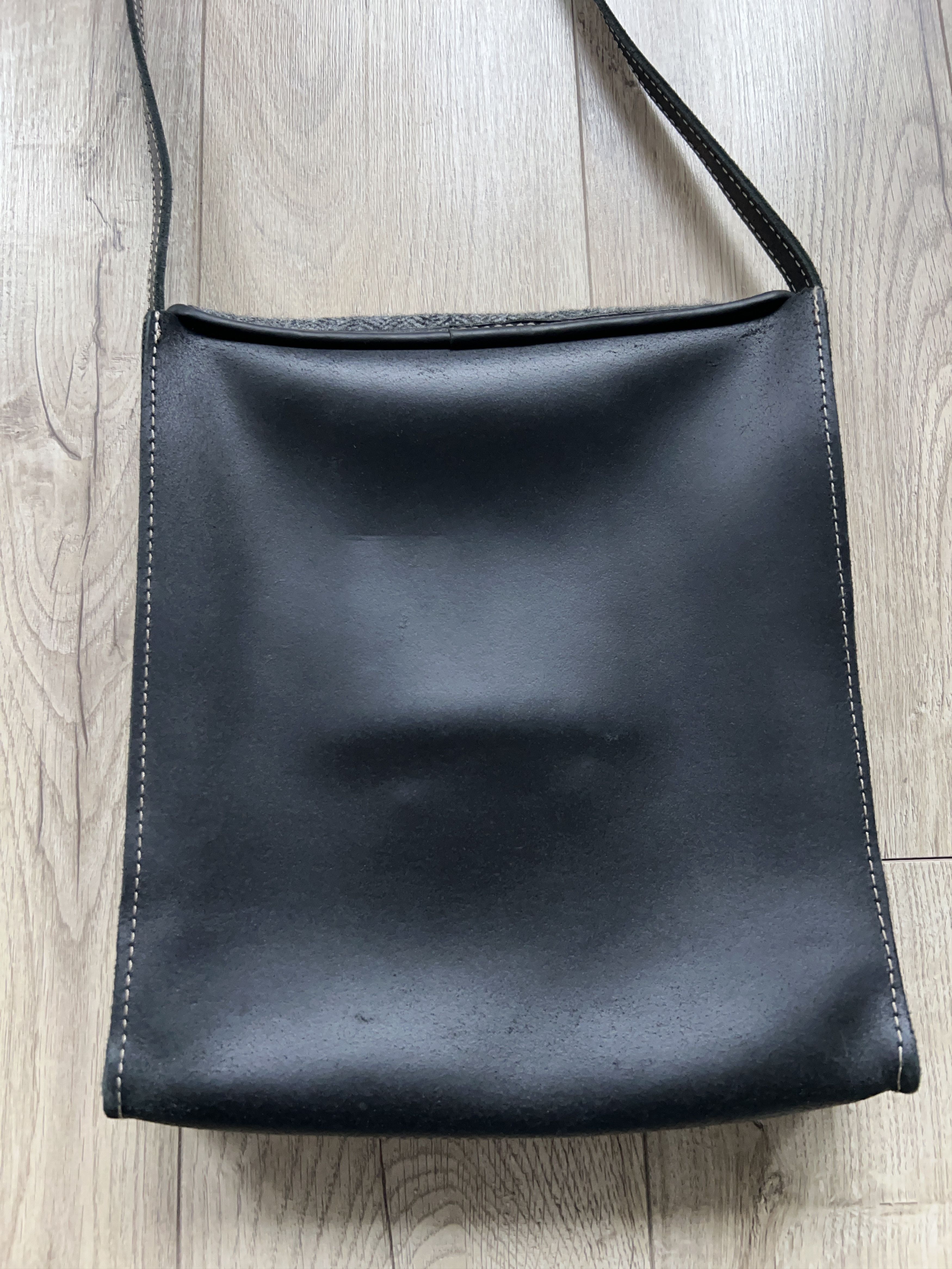 Harris Tweed × Leather × Vintage Cumbrae Charcoal Herringbone Messenger Bag Satchel Shoulder Size ONE SIZE - 7 Thumbnail