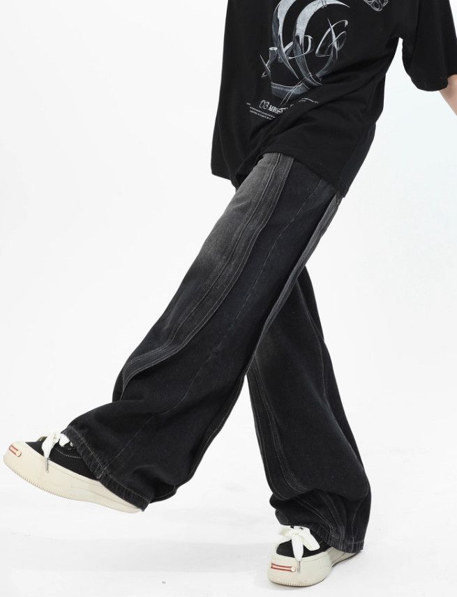 Japanese Brand American men's loose distressed wide-leg patchwork jeans Size US 32 / EU 48 - 2 Thumbnail