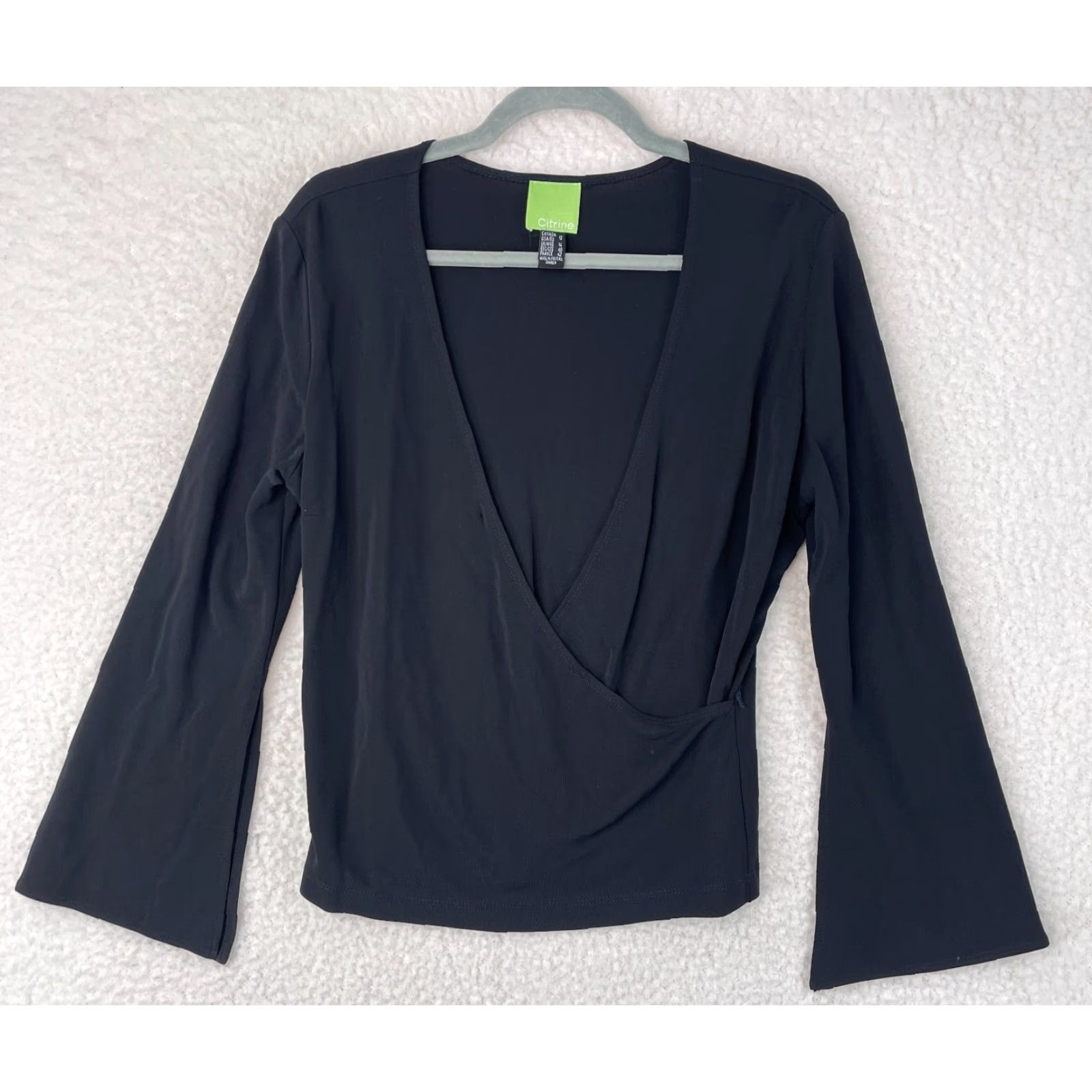 Vintage Citrine Womens Shirt Wrap Front Long Sleeve Solid Black Size 12 Casual Stretch Size XL / US 12-14 / IT 48-50 - 2 Thumbnail