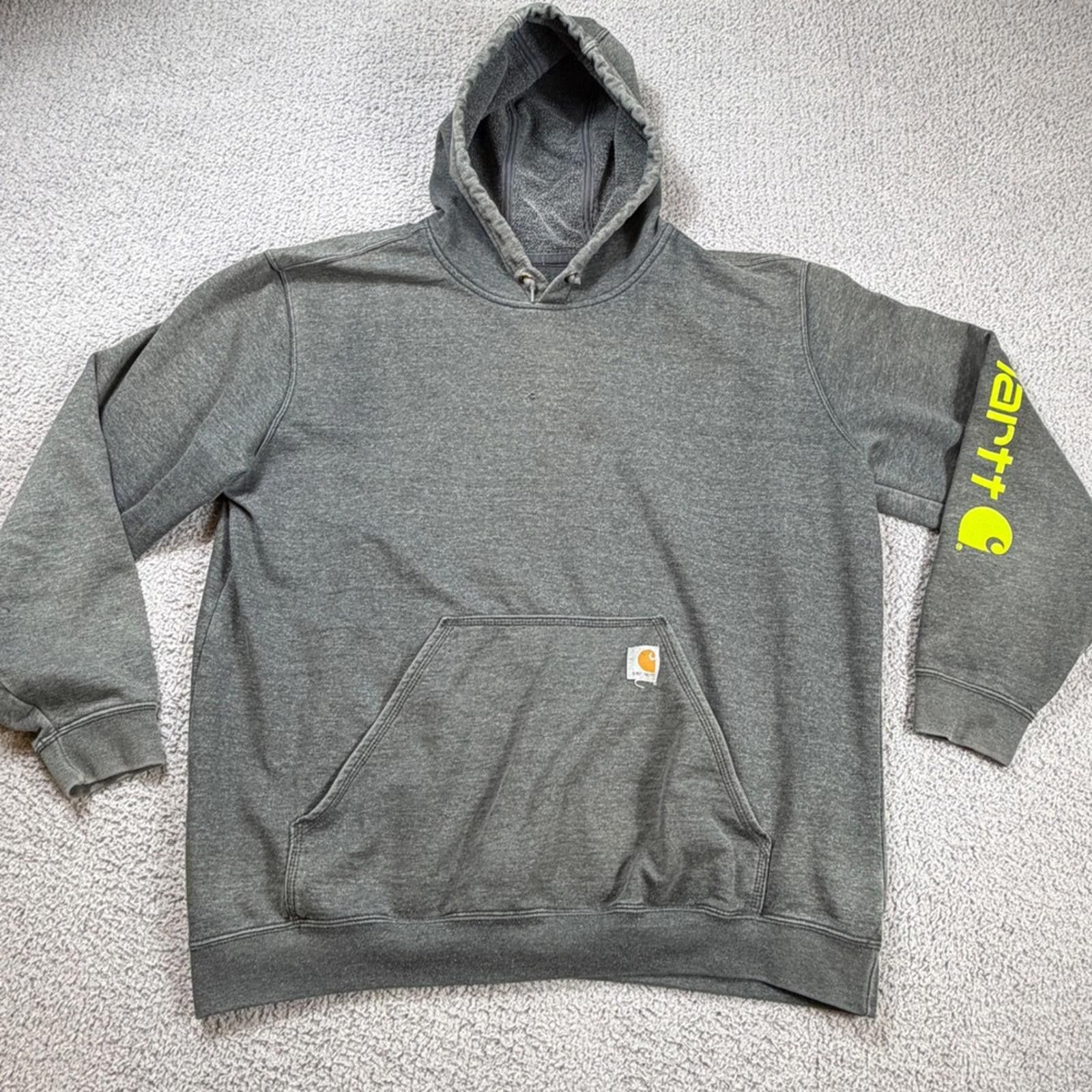 Carhartt Carhartt Mens Original Fit Hoodie Gray Neon Sleeve Logo XL Size US XL / EU 56 / 4 - 1 Thumbnail