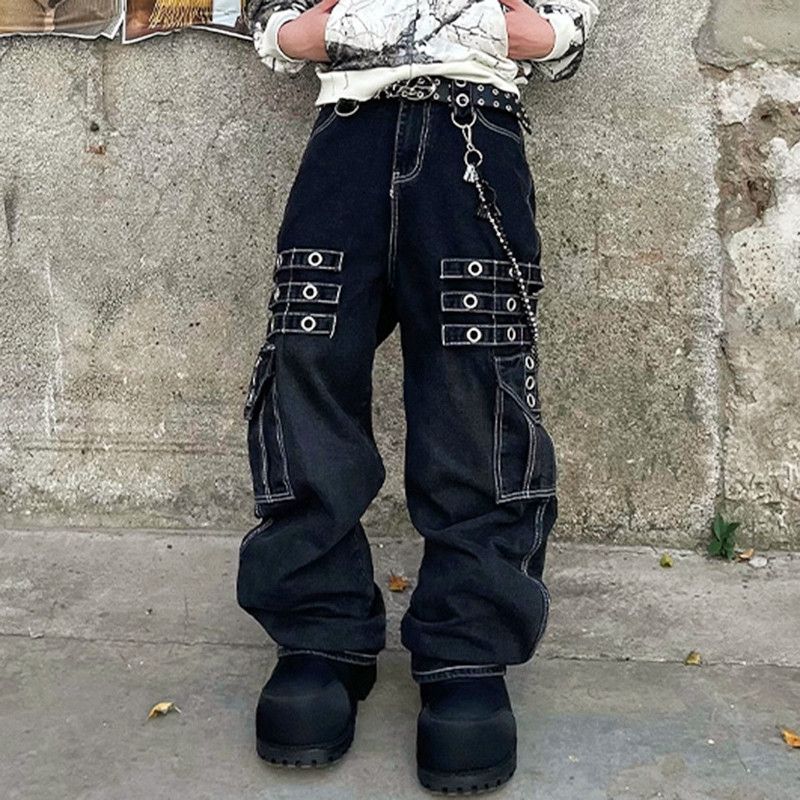 Jean × Vintage Metal Ring Pockets Cargo Bottom Loose Size US 33 - 4 Thumbnail