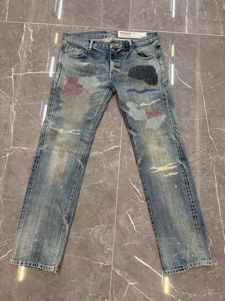 Neighborhood Neighborhood size L Colorful Oil Stain Jeans Size US 27 - 1 Thumbnail