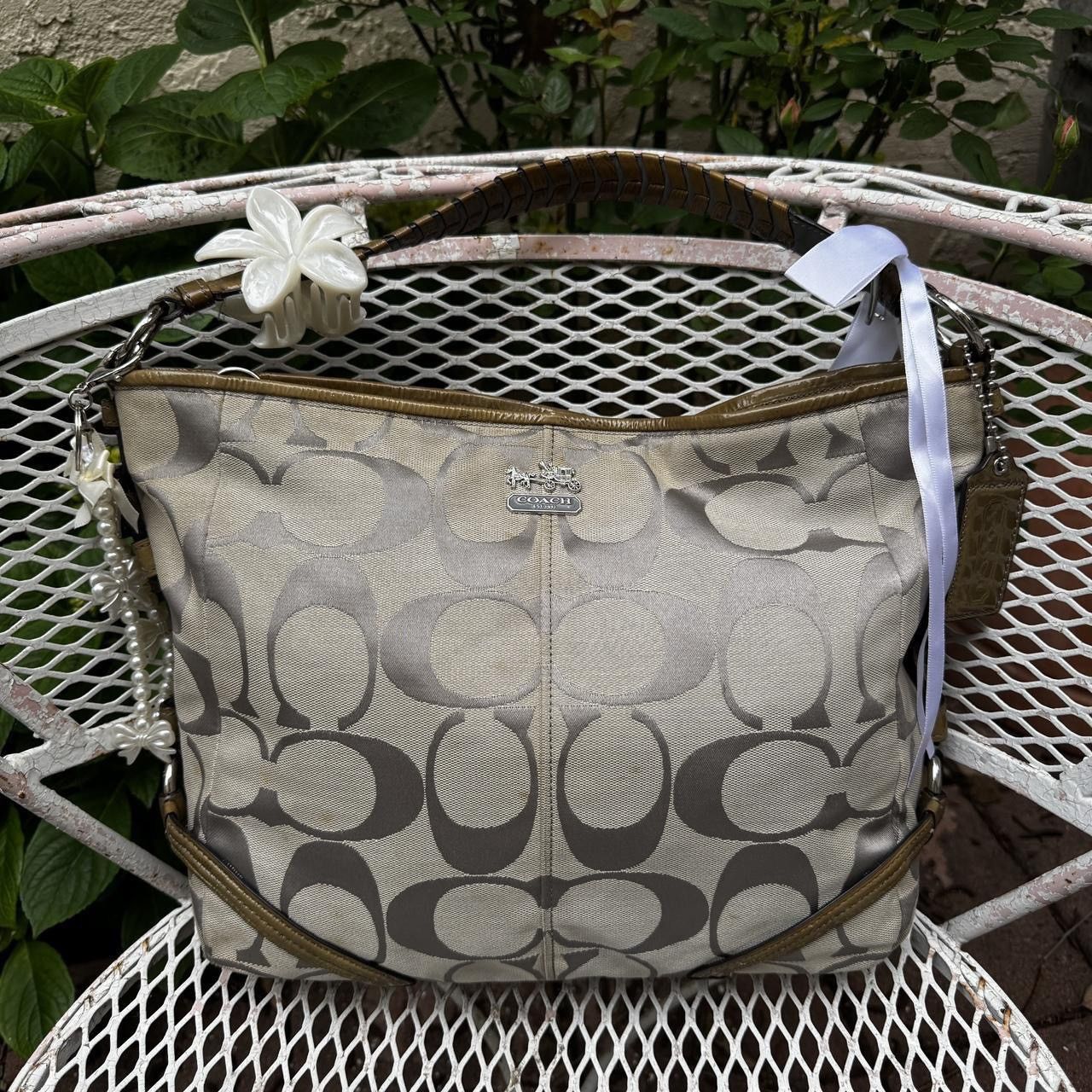 Coach Y2K Grey/Green Slouchy Coach Monogramed Shoulder Bag Size ONE SIZE - 1 Thumbnail