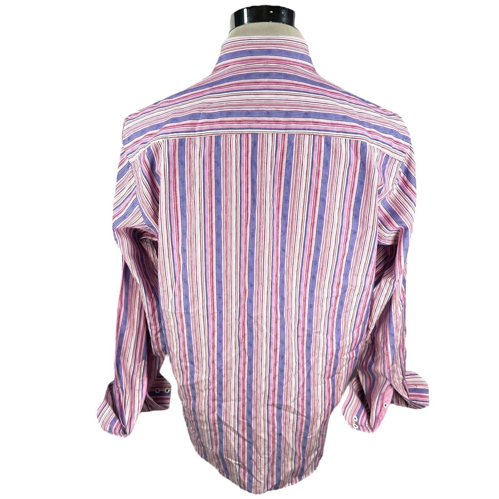BUGATCHI Bugatchi Shirt XL Striped Pink Purple Flip Cuff Button Up Size US XL / EU 56 / 4 - 4 Thumbnail