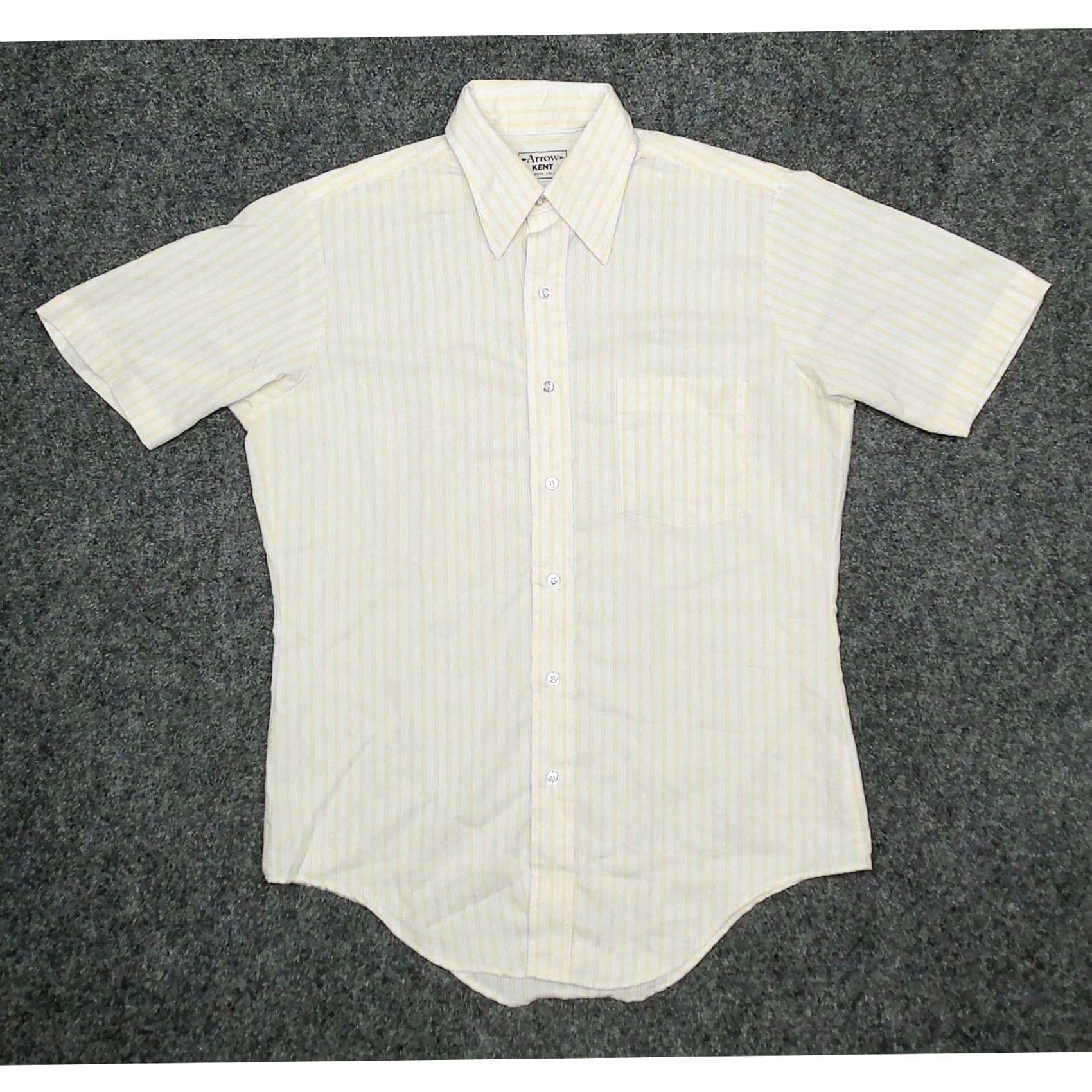 Arrow VINTAGE Arrow Kent Disco Shirt Men M Short Sleeve Striped Ribbed Point Collar Beige Yellow+" Size US M / EU 48-50 / 2 - 3 Thumbnail