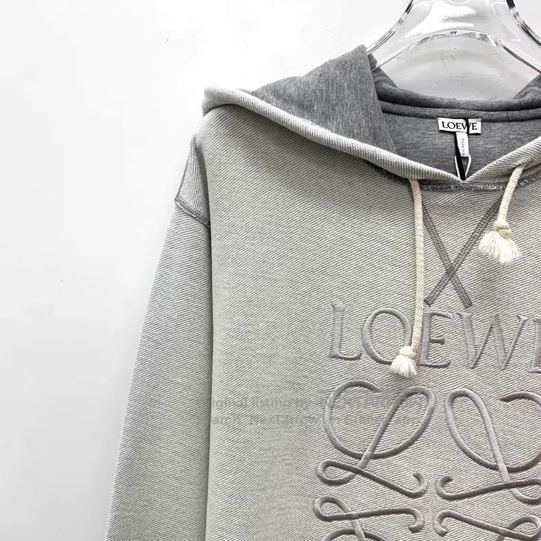 Loewe Loewe Grey Logo Embroidered Cotton Hooded Drawstring Long Size S / US 4 / IT 40 - 3 Thumbnail