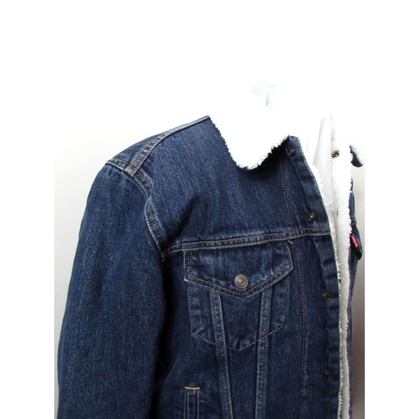 Levi's VINTAGE Levi’s Trucker Denim Jacket Medium Sherpa Lined Blue 90s Big E Mens Regular Jacket Size US 31 - 6 Thumbnail