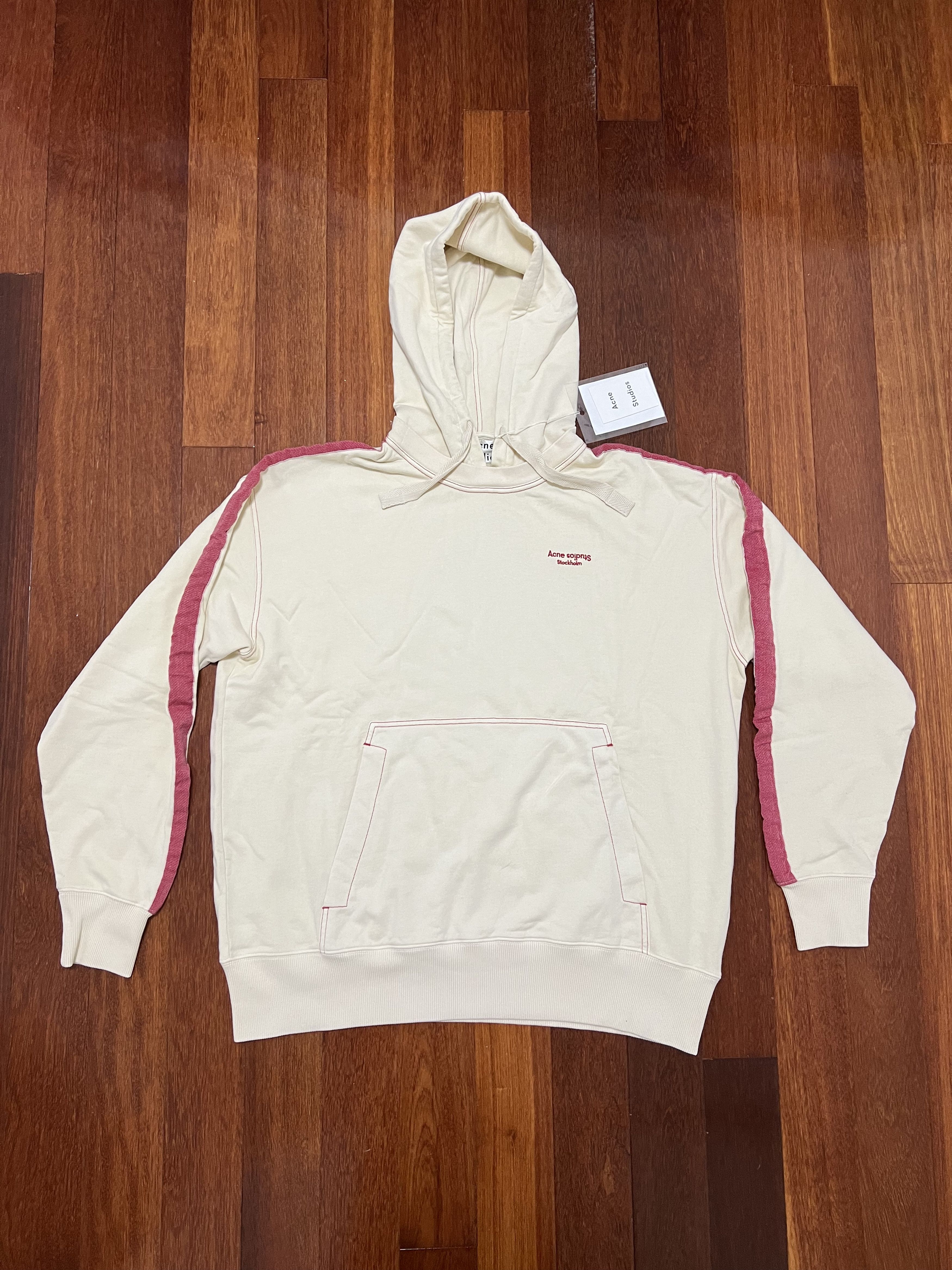 Acne Studios 💚 Acne Studios Cream/Red Striped Hoodie Medium NEW Size US M / EU 48-50 / 2 - 1 Thumbnail