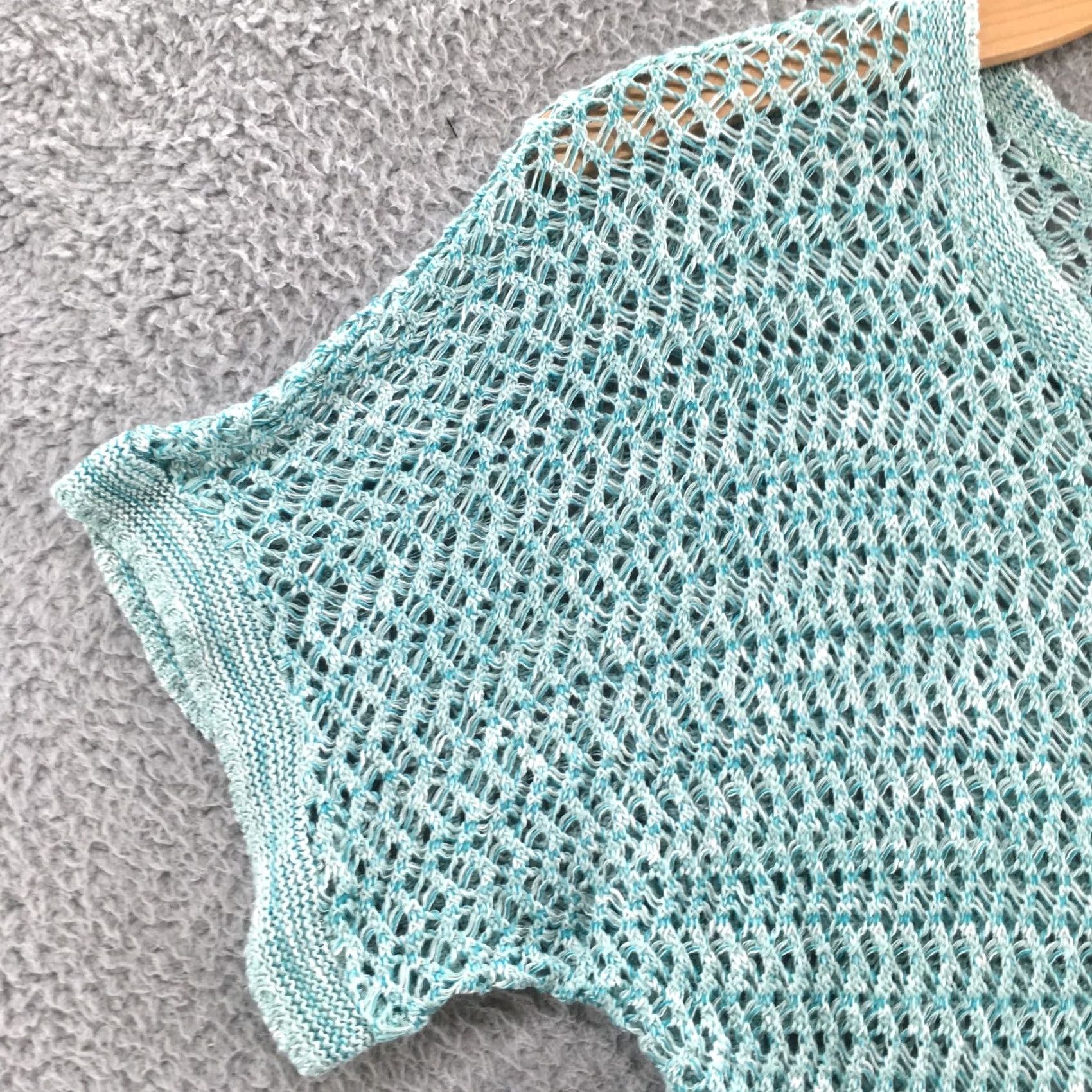 AQUA Roz & Ali Sweater Womens M Blue Sleeves Short Sleeve Open Knit Casual Shirt Top Blouse Knit Open Crochet All Seasons Lightweight Regular Size M / US 6-8 / IT 42-44 - 5 Thumbnail