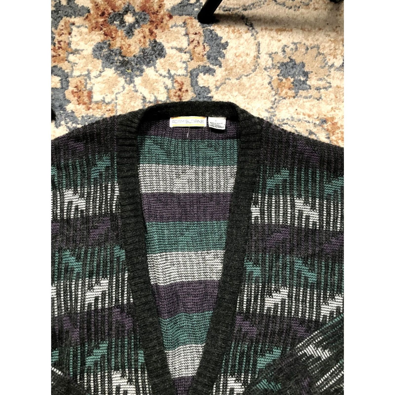 Vintage VINTAGE Adam Sloane Cardigan Sweater Mens Large Gray Green Wool Blend 80s 90s Size US L / EU 52-54 / 3 - 2 Thumbnail