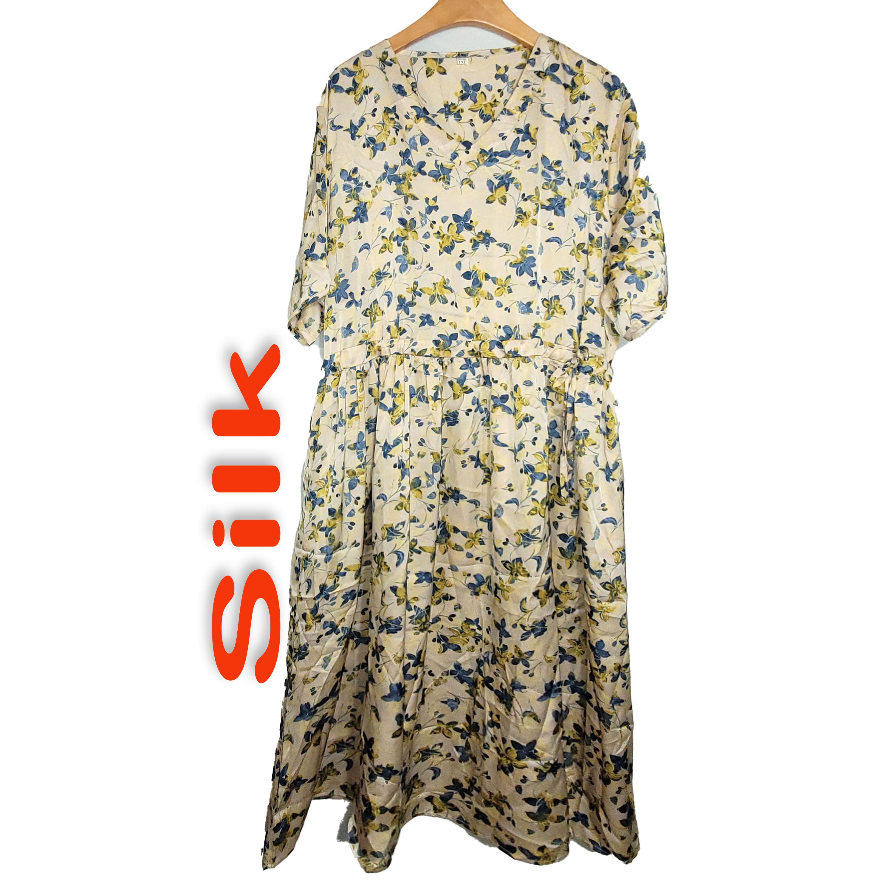 Other Women's Silk Short Sleeve Satin Dress With Belt SEM006 Size XXL / US 16-18 / IT 52-54 - 1 Thumbnail