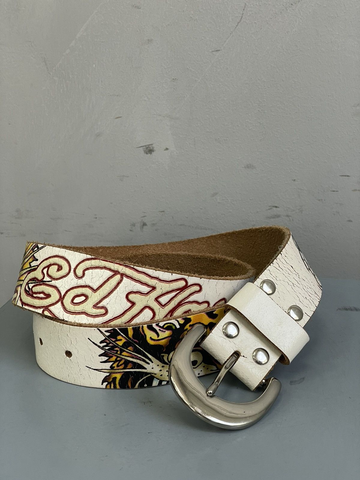 Ed Hardy Rare leather avant garde multi print belt y2k Size ONE SIZE - 5 Thumbnail