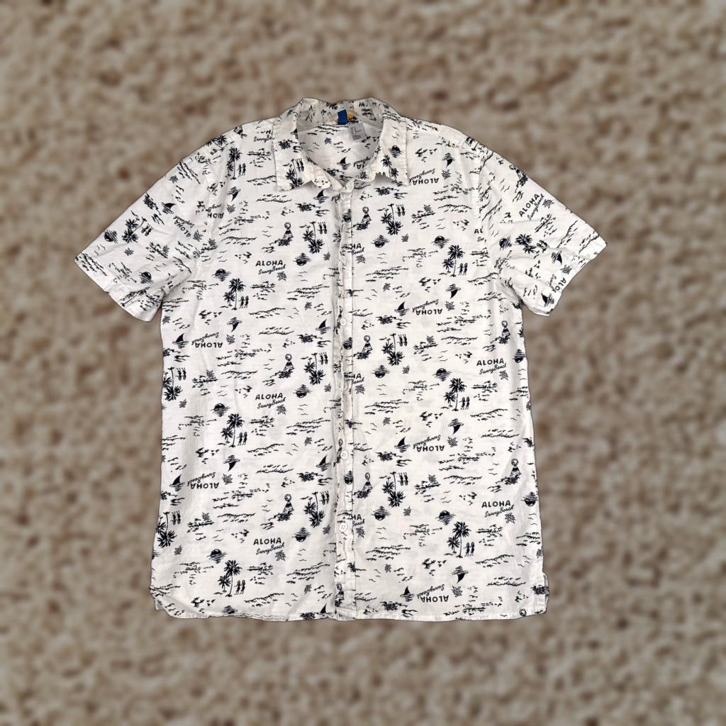 H&M H&M Hawaiian Shirt Adult Medium White Floral Button-Up Casual Summer Mens Size US M / EU 48-50 / 2 - 1 Thumbnail