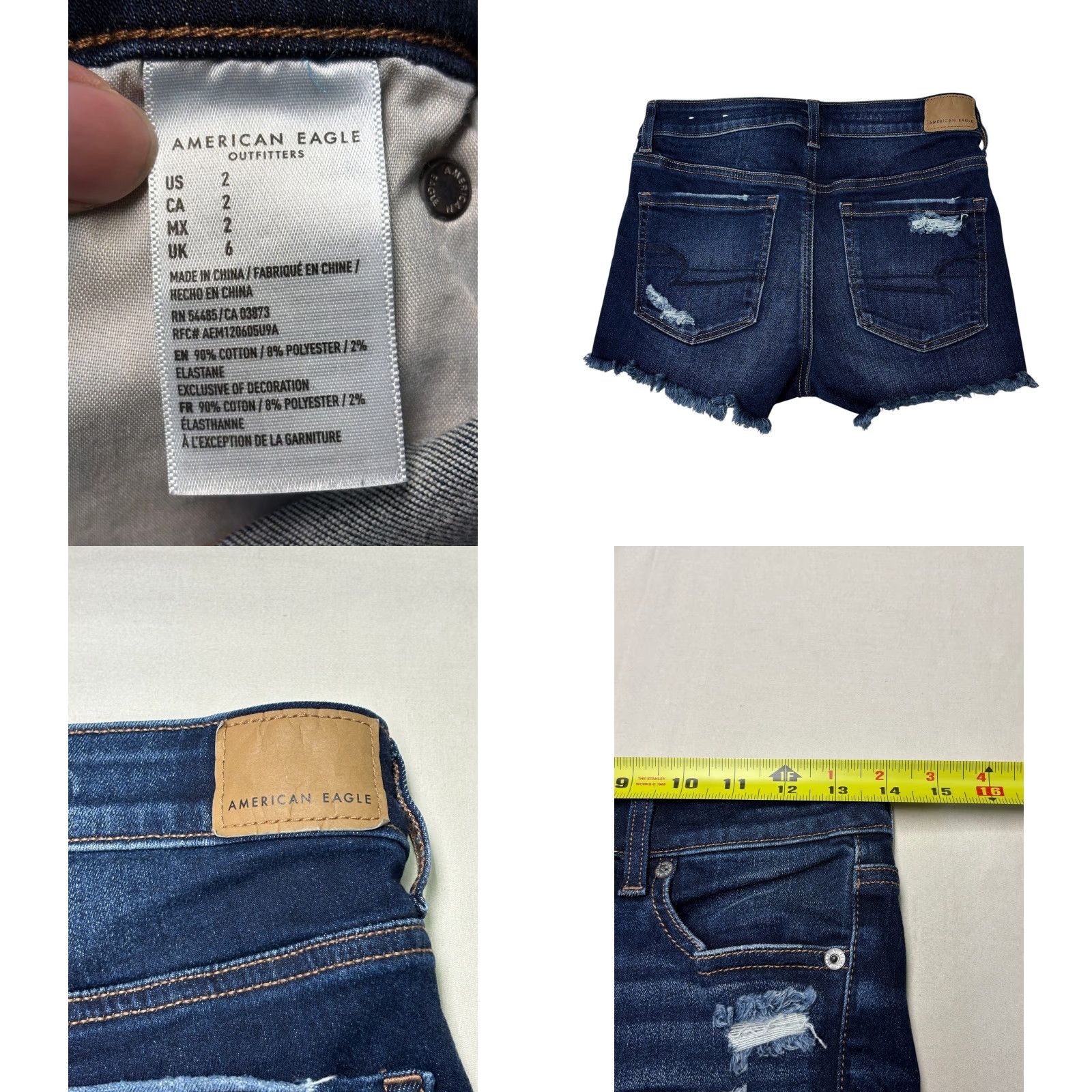 American Eagle Outfitters NWT American Eagle Hi-Rise Shortie Distressed Denim Shorts Dark Wash Sz 2 W28 L2 Size 27" / US 4 / IT 40 - 8 Thumbnail