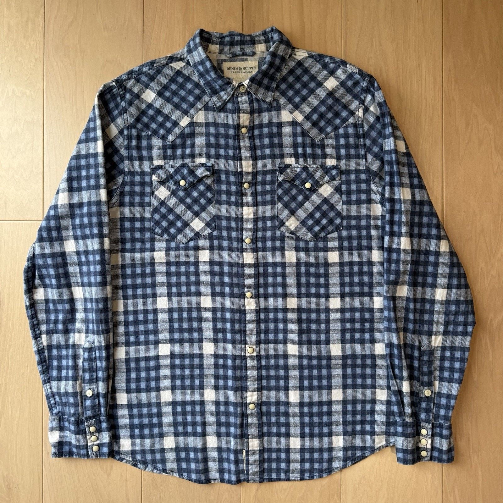 Polo Ralph Lauren × Vintage Denim & Supply Ralph Lauren Pearl Snap Shirt L Blue Check Size US L / EU 52-54 / 3 - 2 Thumbnail