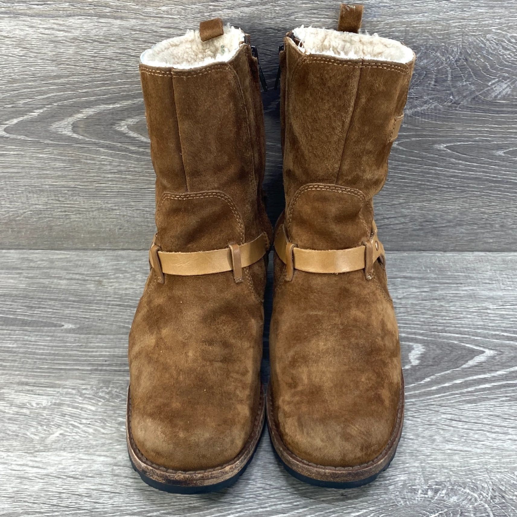Ugg UGG Womens 6.5 Biker Boots Motorcycle Brown Suede Leather Endell Harness Shearling Size US 5 / IT 35 - 3 Thumbnail