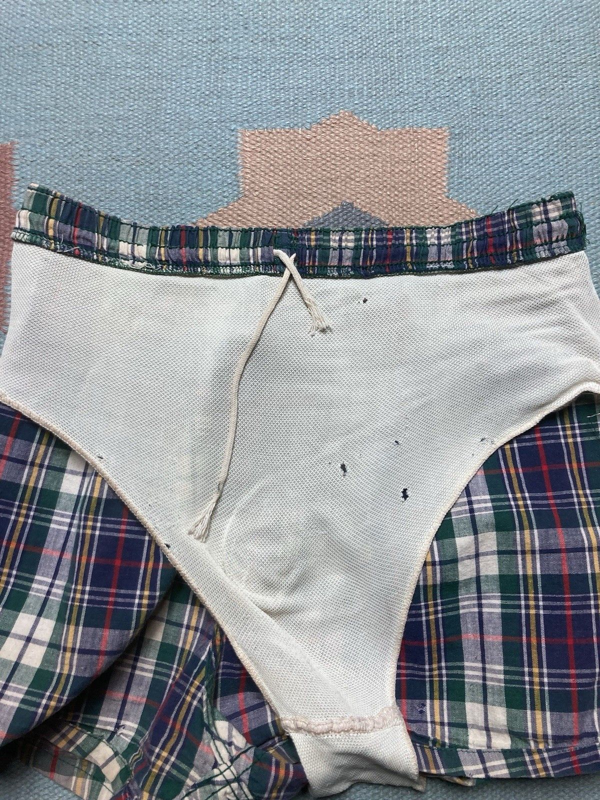 Vintage Vtg 1950s swim trunks shorts cotton plaid beach large Size US 28 / EU 44 - 9 Thumbnail